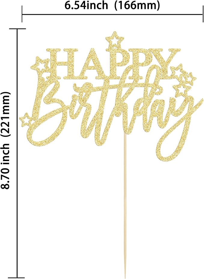 Gyufise 1Pcs Happy Birthday Cake Topper Glitter Happy Birthday Cake Pick for Celebrating Happy Birthday Anniversary Theme Party Cake Decorations Supplies Light Gold