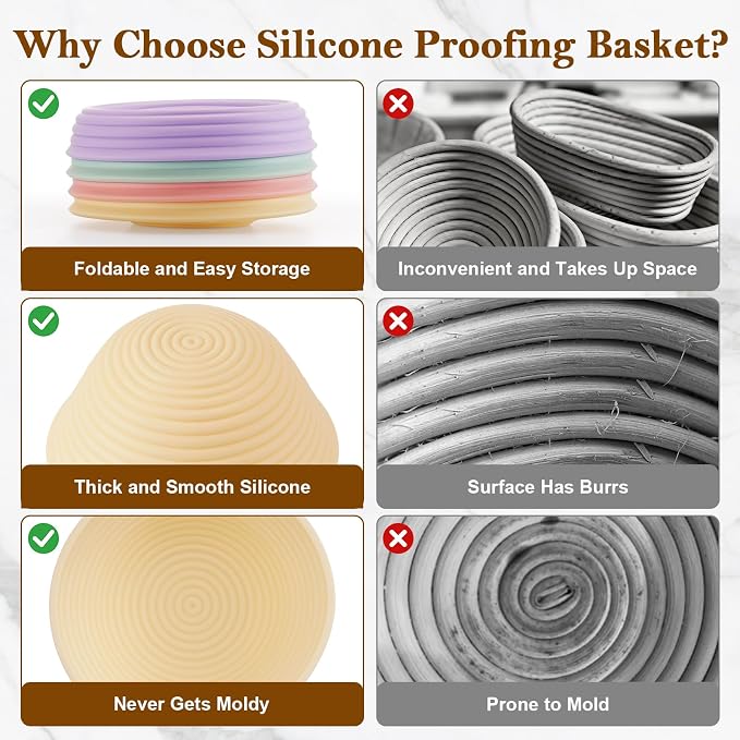 4 Pack Silicone Banneton Bread Proofing Baskets, 5" Collapsible Non-Stick Sourdough Proofing Bowls for Bread Baking, Round Dough Rising Baskets