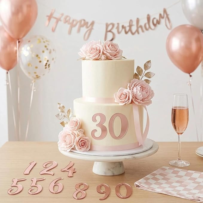 10PCS Rose Gold Acrylic Number Cake Toppers 0-9 Mirror Age Digit Cake Decorations for Birthday Cake Wedding Anniversary Baby Shower Dessert Table Cupcake Photo Props Party Supplies