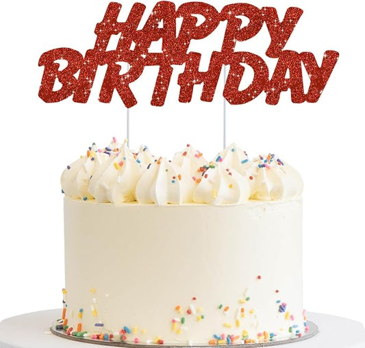 BEISHIDA Red HAPPY BIRTHDAY Cake Topper, Happy Birthday Cake Bunting Decor,Birthday Party Decoration Supplies，Photo Booth Props