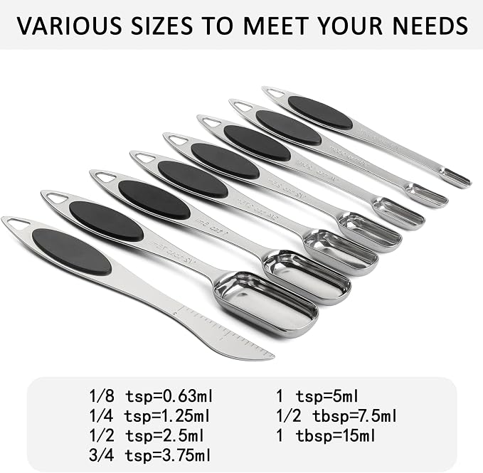 Measuring Cups and Spoons Set of 16 Stainless Steel Measuring Cups and Magnetic Measuring Spoons with 1 Leveler for Dry and Liquid Ingredients (16, Black)