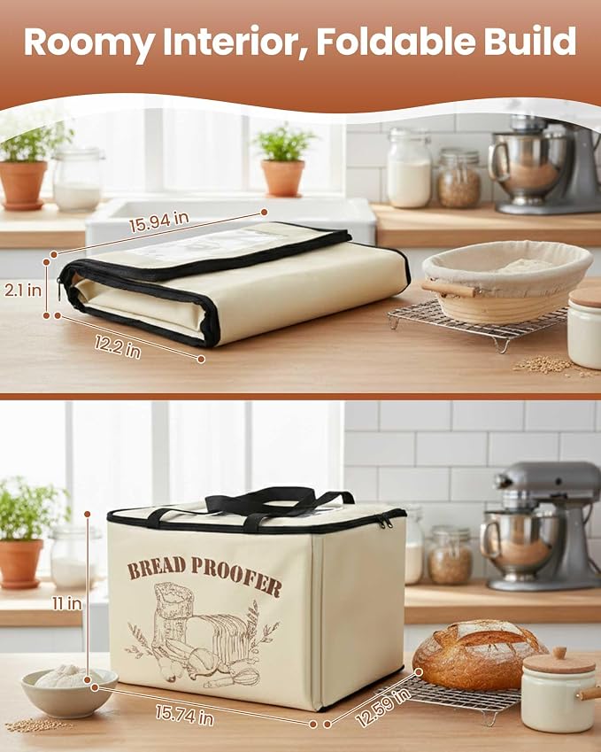 Foldable Bread Proofing Box with 68–132°F Temp Control, 0-99H Timer，Dough Proofer with Metal Rack and Water Tray |Proofing box for sourdough bread baking，Pizza,Kombucha,Yogurt.