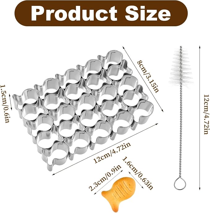Goldfish Cutter, 25 Cavity Stainless Steel Cavity Fish Mini Cookie Cutters with Cleaning Brush for Crackers Non-Stick Dough