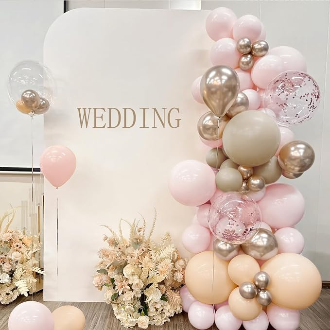 MEBAY Boho Pink Nude Neutral Balloon Arch Kit, 166Pcs Pastel Brown Maca Light Pink Nude Champagne Gold Balloons Garland for Baby Shower Gender Reveal Birthday Party Decoration