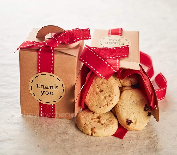 Small Gift Boxes with Ribbons & Stickers (20 Pack) 4.7” x 3.5” Brown Kraft Treat Boxes for Christmas Cookies, Candy, Decorative Candle Packaging, Jars, Mugs, Bulk, Rustic, Fall Thank You Favors Empty