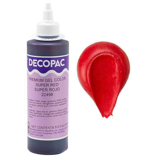 DecoPac Premium Gel Food Coloring | Super Red Food Coloring For Baking | 8oz | Color Buttercream, Fondant, Frosting & Piping Gel, Food Safe, Highly Concentrated Gel, 8 oz - Super Red