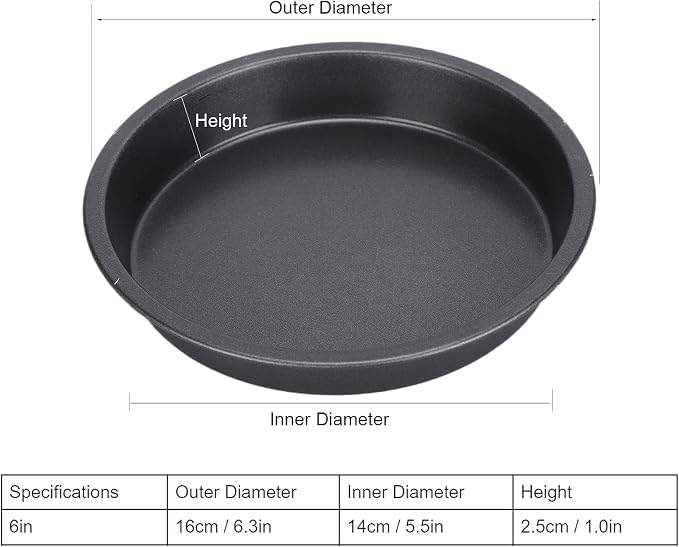 6 inch Pizza Pan Set of 2, Nonstick Carbon Steel Deep Dish Pizza Pan for Oven, Personal Round Baking Tray Bakeware for Home Kitchen Baking Cookie Pie Pizza Cake, Dishwasher Safe (6in)