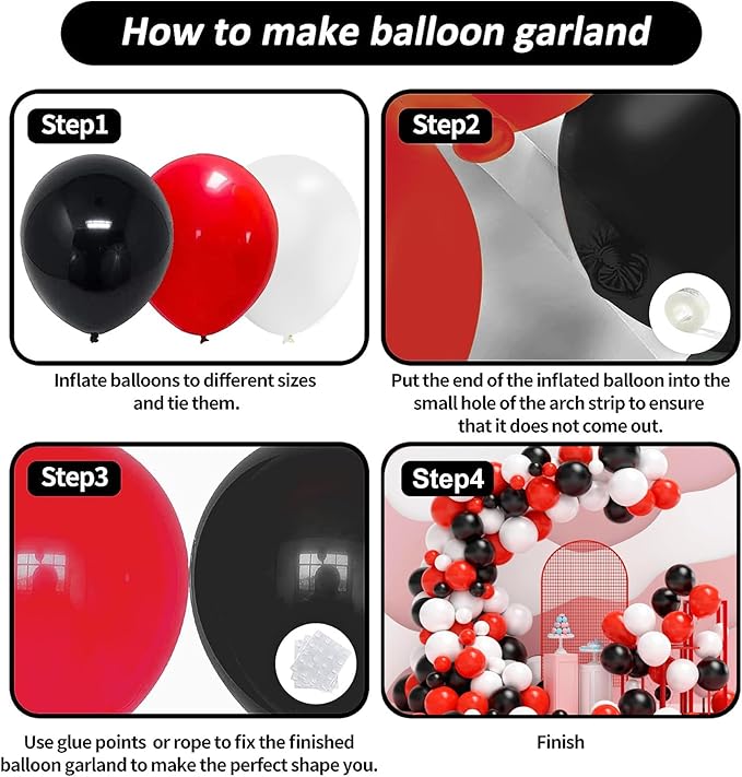Red and Black Balloons, 120pcs Red White and Black Balloons Garland Arch Kit for Birthday,New Year,Graduation Decorations