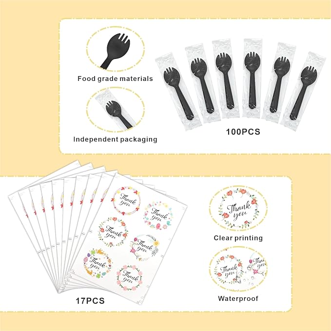 100 PCS Aluminium Foil Baking Cups, Mini Cake Pans with Lids and 100 PCS Spoons, 5 oz Disposable Baking Cups Foil Ramekins For Party Birthday Wedding Valentines (Gold)