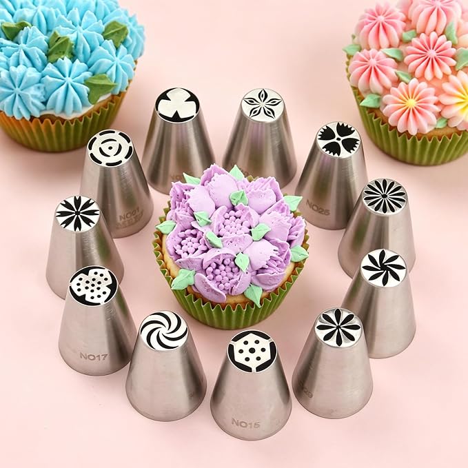 11 Pcs Small Stainless Steel Russian Flower Icing Tips Set,Cake Decorating Piping Tips for Cupcakes,Bakery,Dessert,Pastry Baking Tools