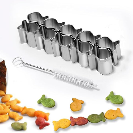 Goldfish Cracker Cutters 2 PCS, Mini Cookie Cutters 304 Stainless Steel Food Safe Grade, Single-Row Goldfish Cutters Designed, Come with Cleaning Brush, Easy To Clean (2)