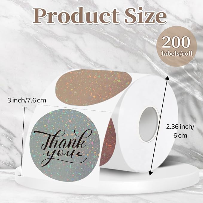 3''Holographic Thermal Label,Round Self-Adhesive Direct Thermal Label,for DIY Logo Design,Name Tag (200/Roll Beige)