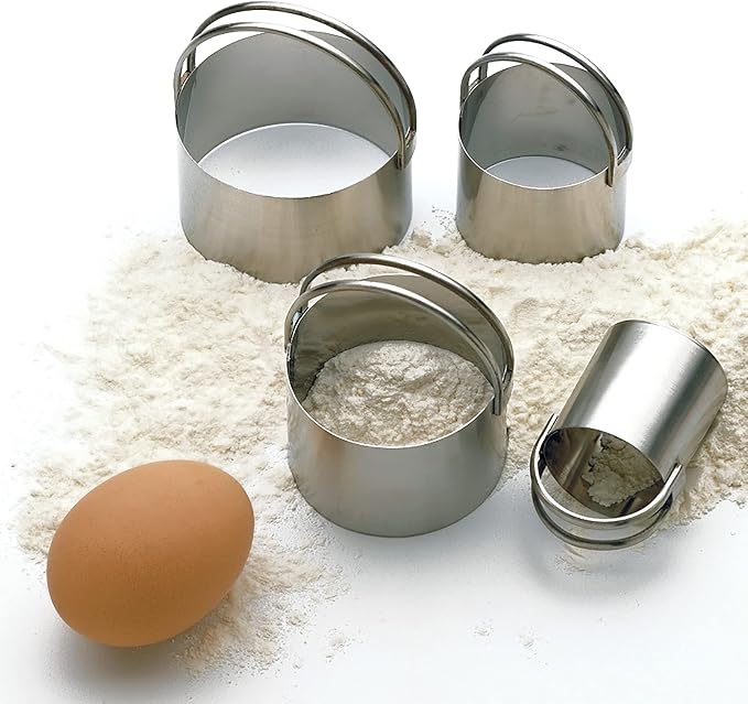 RSVP International Endurance Round Biscuit Cutters - Stainless Steel, Set of 4 | Nest for Easy Storage | For Cutting Thick or Thin Dough | Professional | High Handle Arch