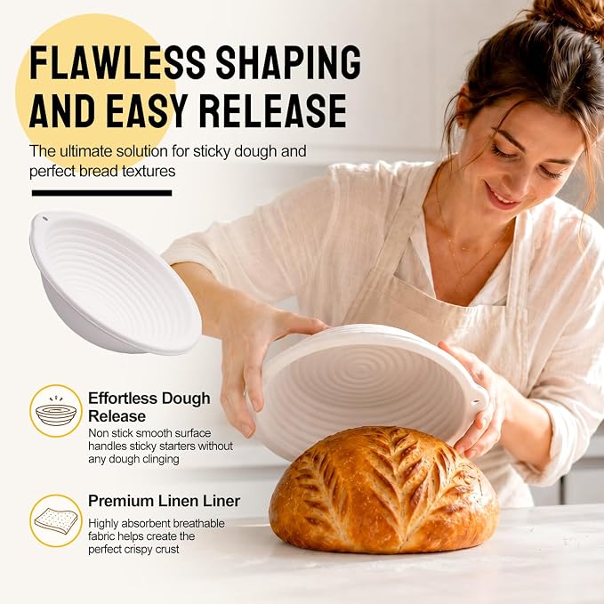 Sourdough Starter Kit, 9" Proofing Basket with 30oz Jar & Pink Silicone Lid | 9" Wood Pulp Banneton Bread Basket Reduces Sticking, 30oz Glass Jar with Lid Keeps Fresh, For Home Baking, Beginners & Pros