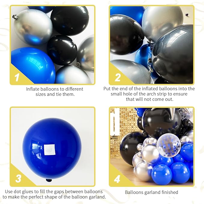 136pcs Blue Black Balloon Garland Kit - 18/12/10/5 Inch Royal Blue, Silver Confetti Balloon Arch Set for New Year, Graduation, Birthday, Father’s Day Decor