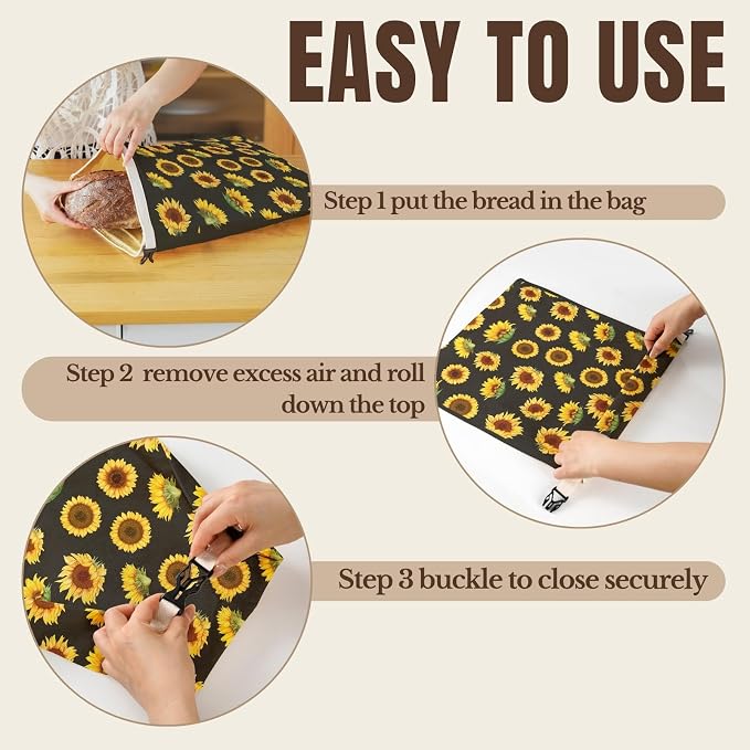 InnoBeta Beeswax Bread Bags for Sourdough & Homemade Bread, 2 Pack Reusable Cotton, 17"x13", Sunflower