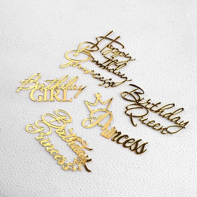 14pcs Happy Birthday Cake Toppers for Women Princess Queen - Acrylic Cupcake Decor Side Decoration Kit - Girl Party Supplies