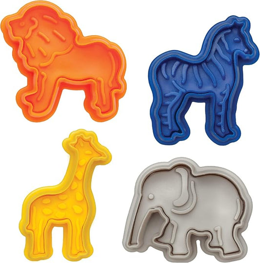 Mrs. Anderson's Baking Animal Cracker Cookie Cutters, Set of 4, Spring-Action Embossing Cutters For Cookies, Fondant, And Pastry Dough
