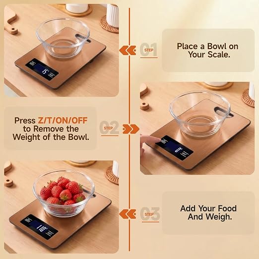 Digital Kitchen Scale & Food Weight Scale with Hang Loop, 11lb Baking Scale for Home and Kitchen, Precise Scales with Grams and Ounces, Stainless Steel (Rose Gold)