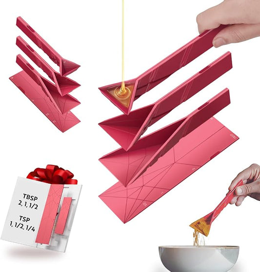 POLYGONS - Original Flat 3-in-1 Folding Measuring Spoons | 2 Spoons fold into 6 Sizes | Magnetic | DuraBend Tech lasts 100k+ folds | LeakProof for Wet & Dry | Gift Packaging | Baking/Cooking (Maroon)