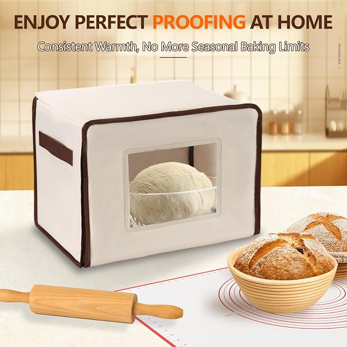 Folding Bread Proofing Box with 68-115℉ Temp Control, 2-48H Timer & 3-Sided Heating, Dough Proofing Box with Metal Rack for Sourdough Bread Baking Supplies, Pizza, Yogurt, Kombucha (Beige)