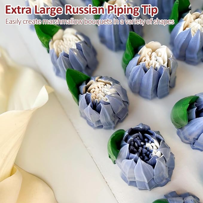 Extra Large Russian Piping Tip Set - 10 Stainless Steel Marshmallow Buttercream Framing Nozzles for Roses Tulip Cake Decorations and Bouquets, Includes 1 Leaf Nozzles and 1 Cleaning Brush(10B)
