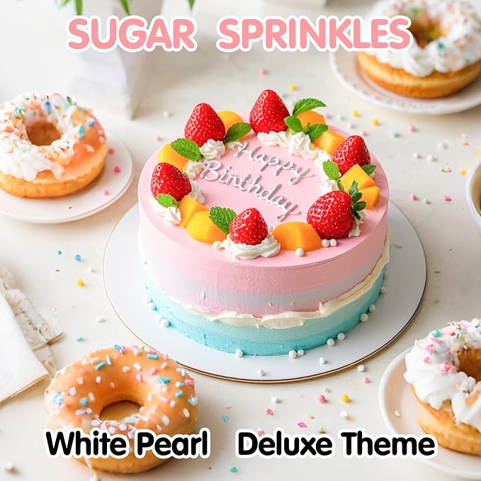 Edible White Pearl Sprinkles for Cake Decorating,130g/4.58oz,Edible Pearls Sugar Sprinkle Mix Size,Baking Candy Decorations,Cupcake Toppers,Cookie Donuts Ice Cream Dessert Decorating,Wedding Birthday Party