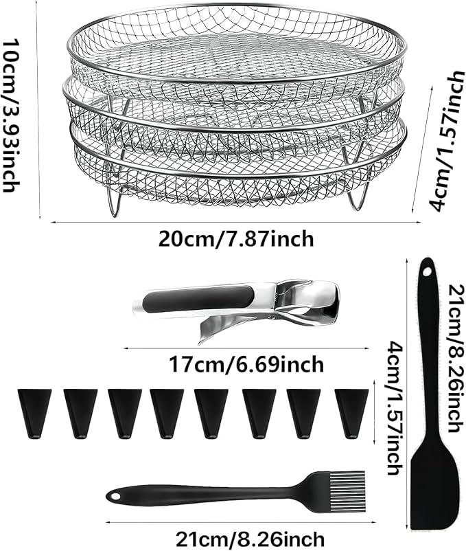 3 layer Square Air Fryer Rack, Stainless Steel Dehydrator, Air Stainless Steel Dehydrator Grill Enhanced Airflow Design Air Fryer Rack for Chicken Wings Vegetables Dual Cakes (Circle Set)