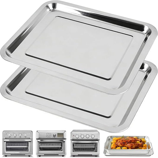 Baking Sheet Pan Set of 2, 12.4"x11" Stainless Steel Air Fryer Pan Replacement Tray for Cuisinart TOA-060 and TOA-065 TOA-70 Toaster Oven Accessories Parts for Cooking Bread and Broiling, NonStick