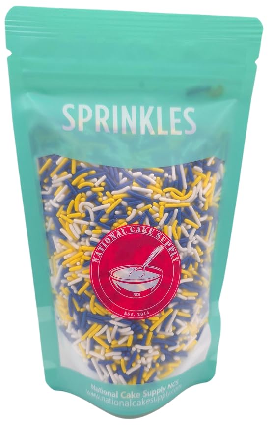 NCS Dark Blue, Yellow & White Jimmies Edible Sprinkles – Cupcake, Cake & Cookie Decorations, 7 oz