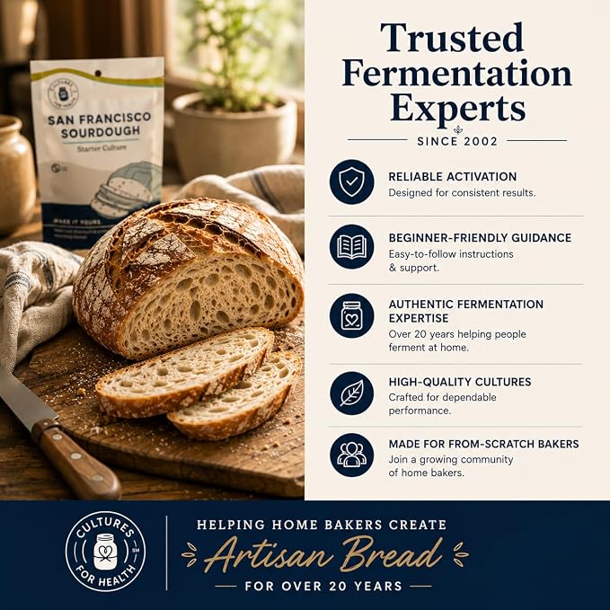Cultures for Health San Francisco Sourdough Style Starter Culture | Homemade Artisan Bread | Heirloom, non-GMO | Live Culture Bread Mix | Easy to Follow Recipe