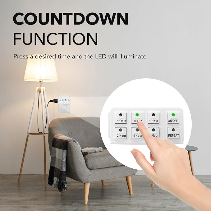 BN-LINK 2 Pack Indoor Countdown Timer with Repeat Function, Heavy Duty Accurate Compact Size for Charger Vacation Security, 3-Prong Grounded Outlet, 15A/1875W ½ HP ETL Listed
