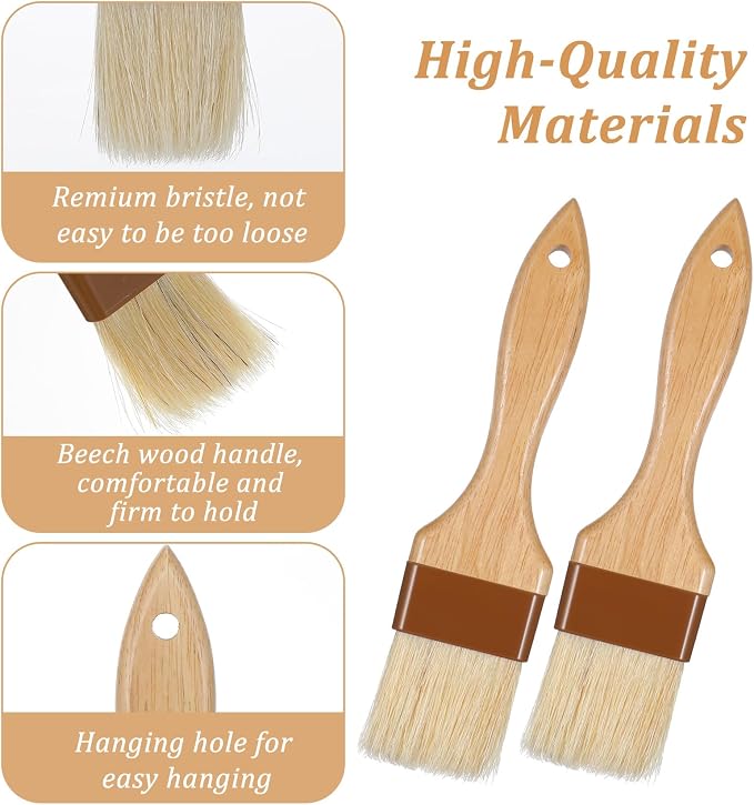 2 Pack Pastry Brush, Natural Bristle Basting Brush for Baking Cooking, Wooden Handle Oil Brush for Butter Egg Wash Sauce Marinade for Kitchen Baking Tools