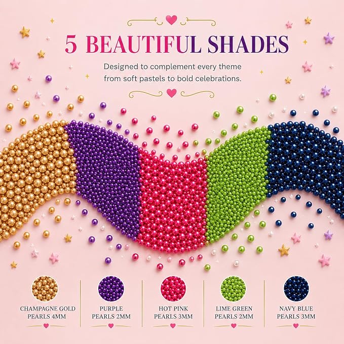 Confect Pearl Sprinkles | Pack of 5 Tropical Tea Party Disco Ball Sprinkles | Mix Golden, Purple, Neon Pink, Lime Green & Navy Blue Pearl Dragees - Vegan, Gluten-Free, Nut-Free, Soy-Free, Dairy-Free, Palm Oil-Free, No Artificial Dyes - 5 Oz