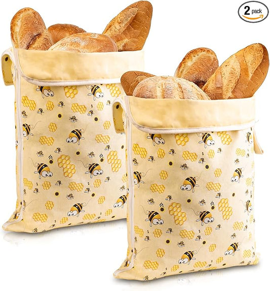 2 Pack Beeswax Bread Bags for Homemade Bread, Bees Wax Bread Bags Storage for Homemade Sourdough, XL 17'' x 13'', Zipper Closure, Freezer Safe