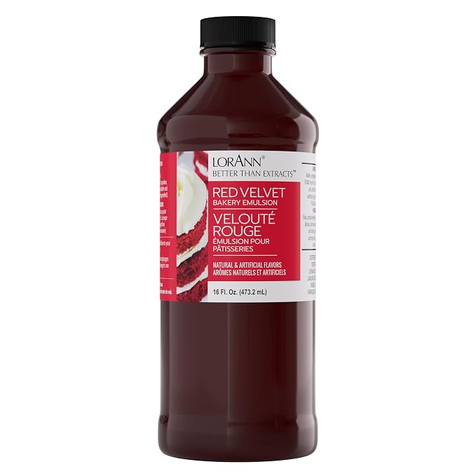 LorAnn Oils Red Velvet Bakery Emulsion: True Essence, Ideal for Boosting Fruit Tones in Cakes, Cookies & Desserts, Gluten-Free, Keto-Friendly, Extract Substitute Essential for Your Kitchen, 16 Oz