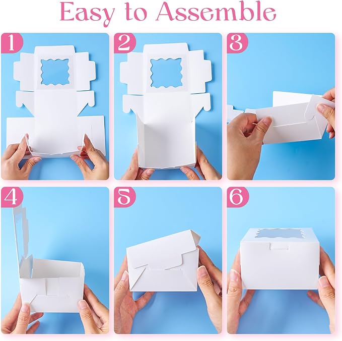 Homrelaxy 200pcs White Cookie Boxes with Window, 4x4x2.5 Inches Small Bakery Boxes with Stickers, for Mini Cake, Macaroon, Cupcakes, Treat Dessert, Candy, Donuts, Cookies, Strawberries, Chocolate