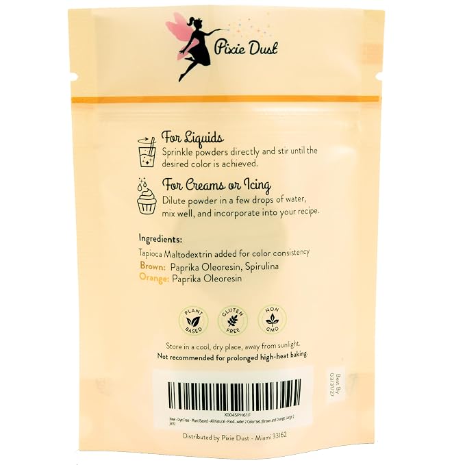 All Natural Brown & Orange Food Coloring Powder 2 Color Set. | Perfect for cake decor, cookie Frosting, Icing & Drinks | Dye Free - Plant Based - Kosher | No Carmine, No Annatto, No Caramel, Flavorless | By Pixie Dust | Large (0.40 oz / 11g Each) 22gr ...