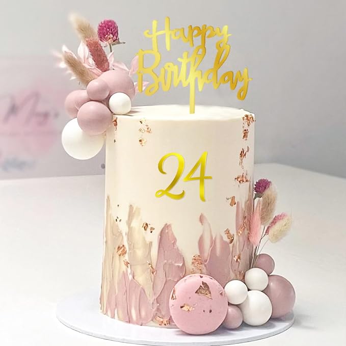 50 PCS Gold Happy Birthday Cake Topper Acrylic Cupcake Topper Pick for Birthday Cake Desserts Decorations (Gold)
