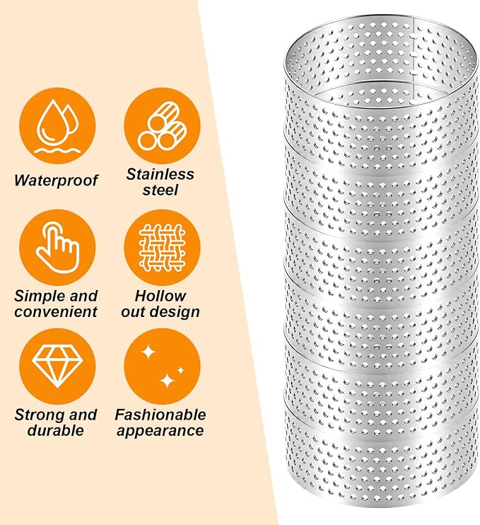 30 Pack Stainless Steel Tart Rings 2 Inch Heat-Resistant Perforated Cake Mousse Ring Round Ring Baking Doughnut Tools Small Fruit Tarte Molds for Cooking Dessert Crumpet
