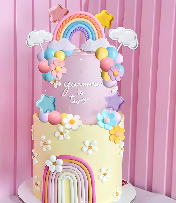 Boho Cake Topper Flower Cake Decorations Wedding Party Supplies Rainbow Cake Topper