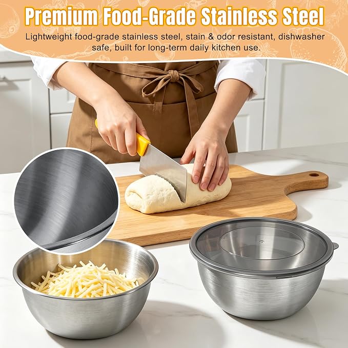 3 Pack Pizza Dough Proofing Bowls, 1200 ml Stackable Stainless Steel Proofing Container with Clear Airtight Lid, Suitable for Fermenting Pizza Dough and Bread