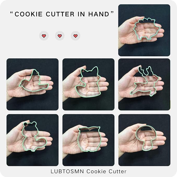 LUBTOSMN 7 Piece Forest Animal Cookie Cutters Set with Silicone Protective Rim, Stainless Steel Woodland Cookie Cutters for Cookies, Fondant, Sandwiches, Biscuits, Pancakes and Forest Party Baking