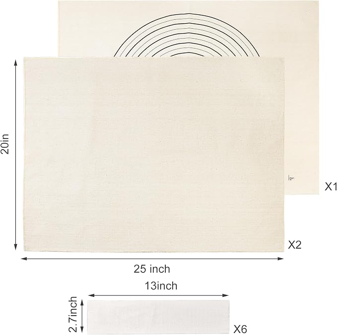 9PCS Pastry Cloth and Rolling Pin Cover Set, 3PCS 25" X 20" Heavy Cotton Canvas Cloth Pastry Mats, 6PCS 13" X 2.7" Flexible Rolling Pin Covers Sleeves for Rolling Dough Pie Baking Bread Supplies