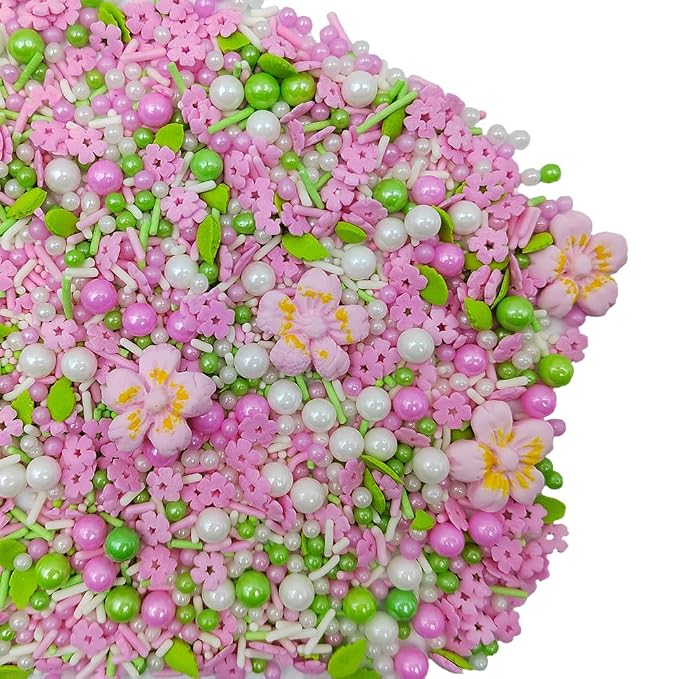 Eastron Pink Flowers Sprinkles Edible Flowers for Cake Decorating White Pink Sugar Pearls Spring Confetti Sprinkles for Cupcakes, Ice Cream, Cookies, Cakes, Donut Dessert Decoration