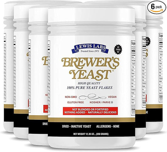 Brewers Yeast Flakes for Lactation Cookies, Breastfeeding Supplement to Boost Mother's Milk (6 Pack) - Non Fortified, Unsweetened - Kosher, Gluten Free, Non GMO, Vegan, Plant Based Protein Powder