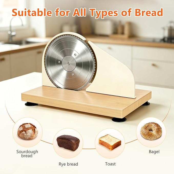 Bread Slicer for Homemade Bread,Manual Sourdough Bread Cutter Making Tools for Sandwich,Adjustable Thickness, Hand Crank with Scale Line & Suction Cup & Metal Guid