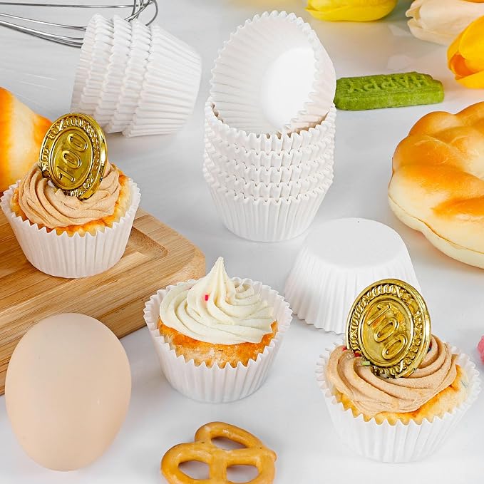 Caperci 300pcs Mini Cupcake Liners for Baking - White Greaseproof Paper Muffin Baking Cups for Wedding Birthday Party Baby Shower Festivals (White)