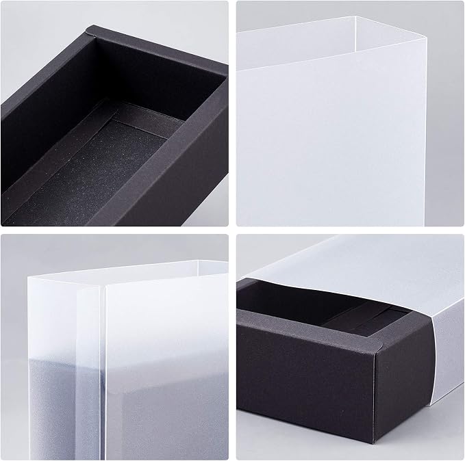 BENECREAT 12 Packs Large Black Kraft Paper Gift Box Rectangle Drawer Box with Clear PVC Windows 6.5x4x1.5 for Wedding Party Treats, Bakery, and Valentine's Gift Packaging