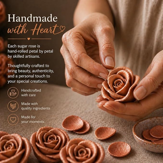Confect Metallic Edible Copper Roses | Edible Cupcake Toppers | Edible Flower For Cake Decorating | Pack Of 12 Edible Metallic Sugar Flowers for Cake Decorating- Vegan, Soy-Free, Dairy-Free